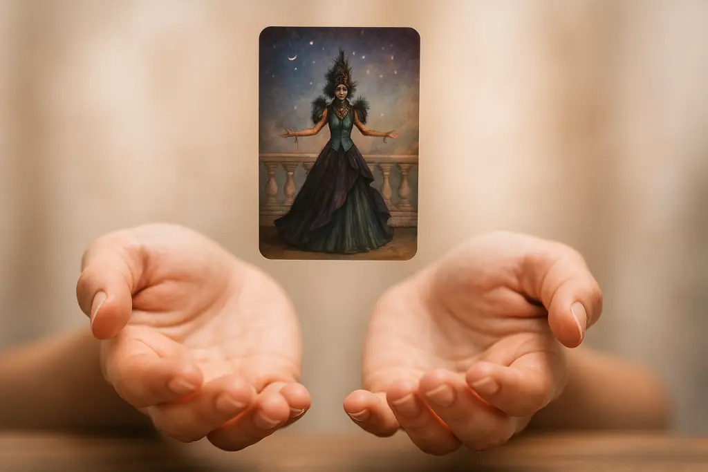 Manos receptivas con carta oráculo Manos receptivas con carta oráculo